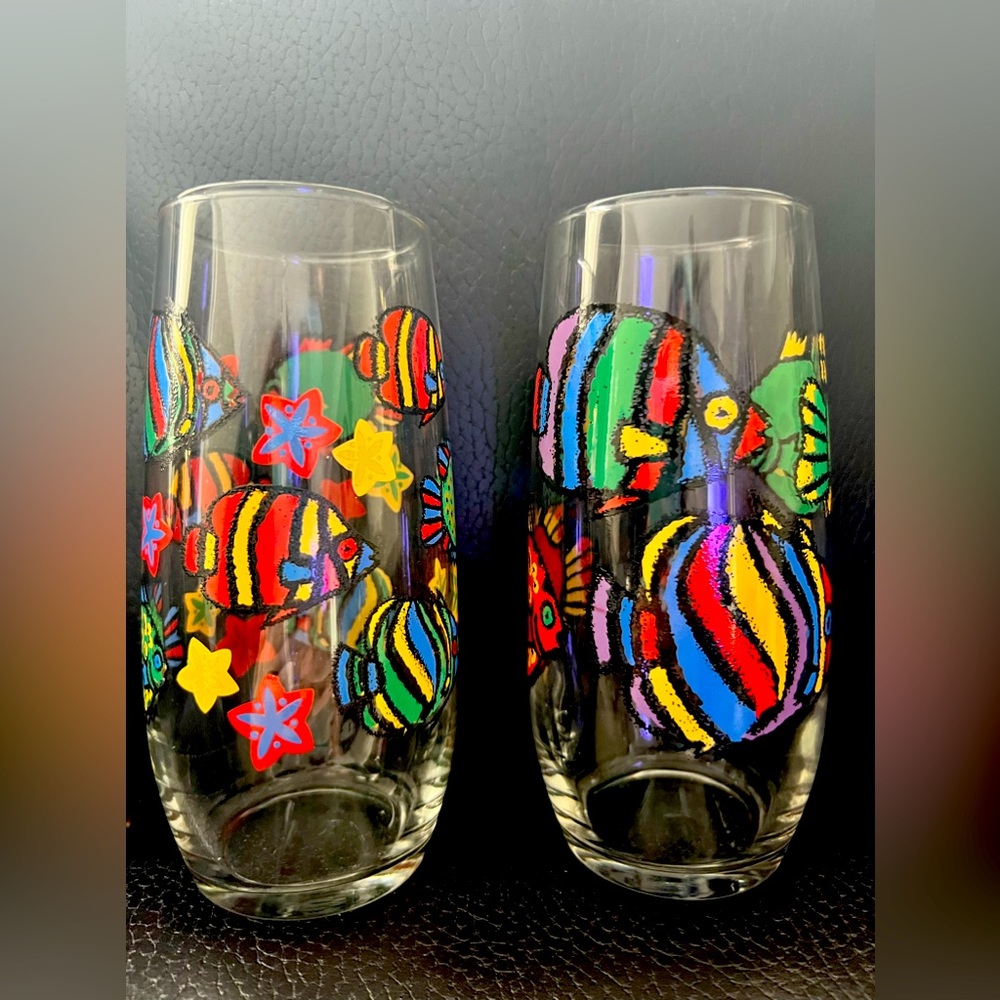 Vintage Set of 2 Libbey Fish Drinking Glasses